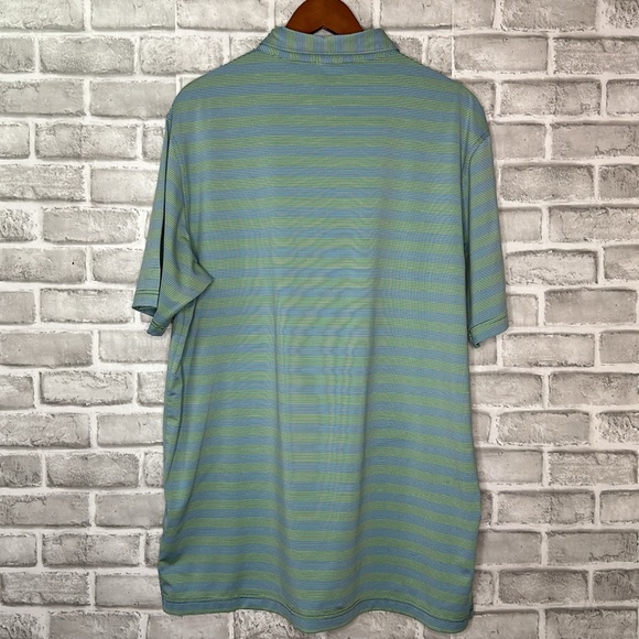 Peter Millar summer comfort polo. Light blue and green striped. Size large - Picture 2 of 9